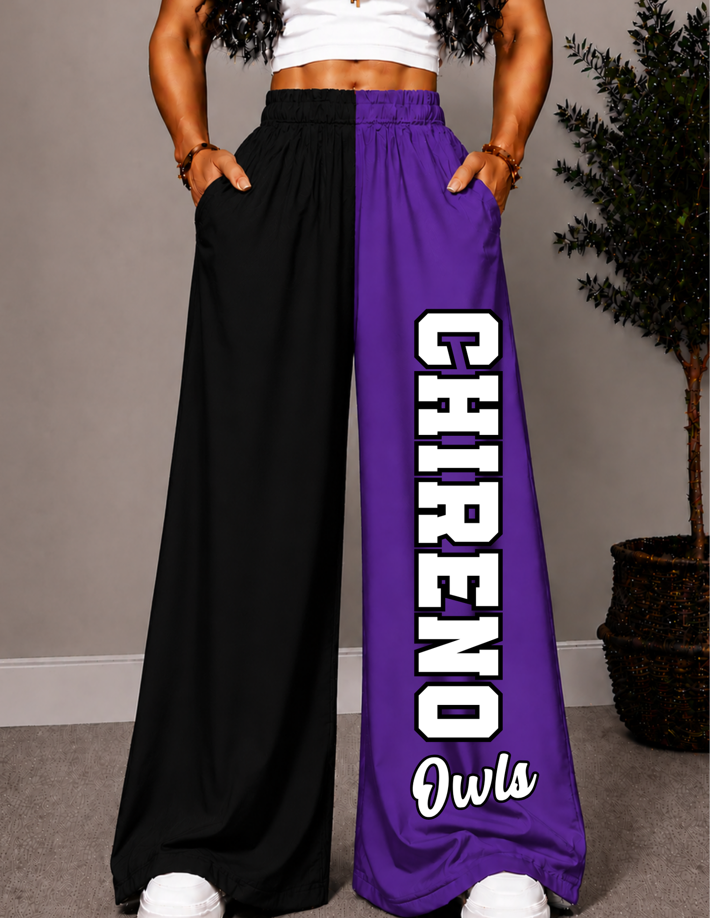 CHIRENO CHECKERED WIDE LEG PANTS -2
