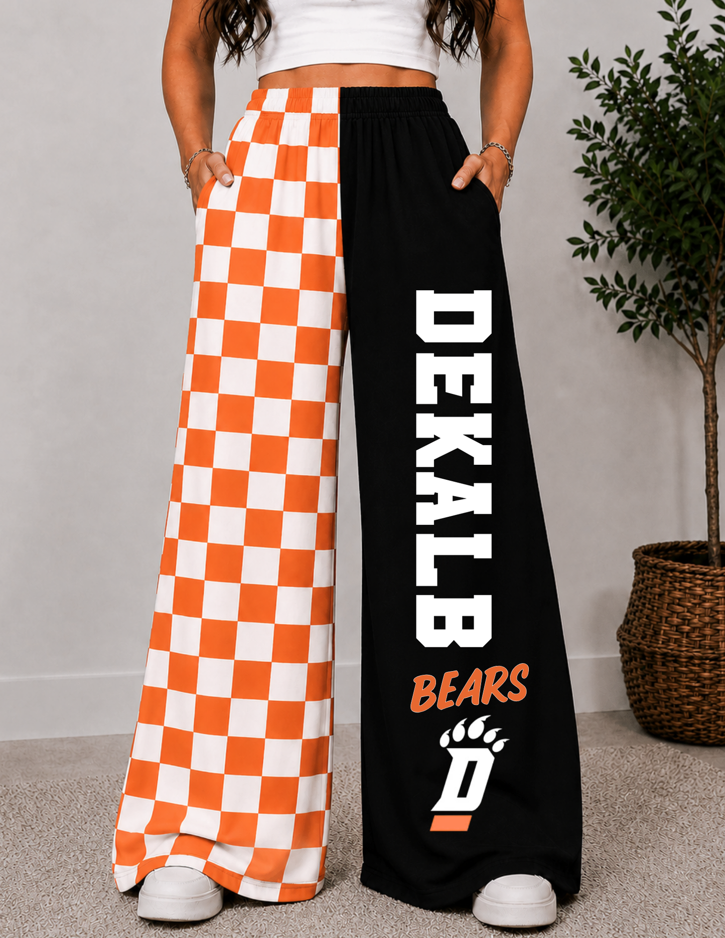 DEKALB CHECKERED WIDE LEG PANTS -4