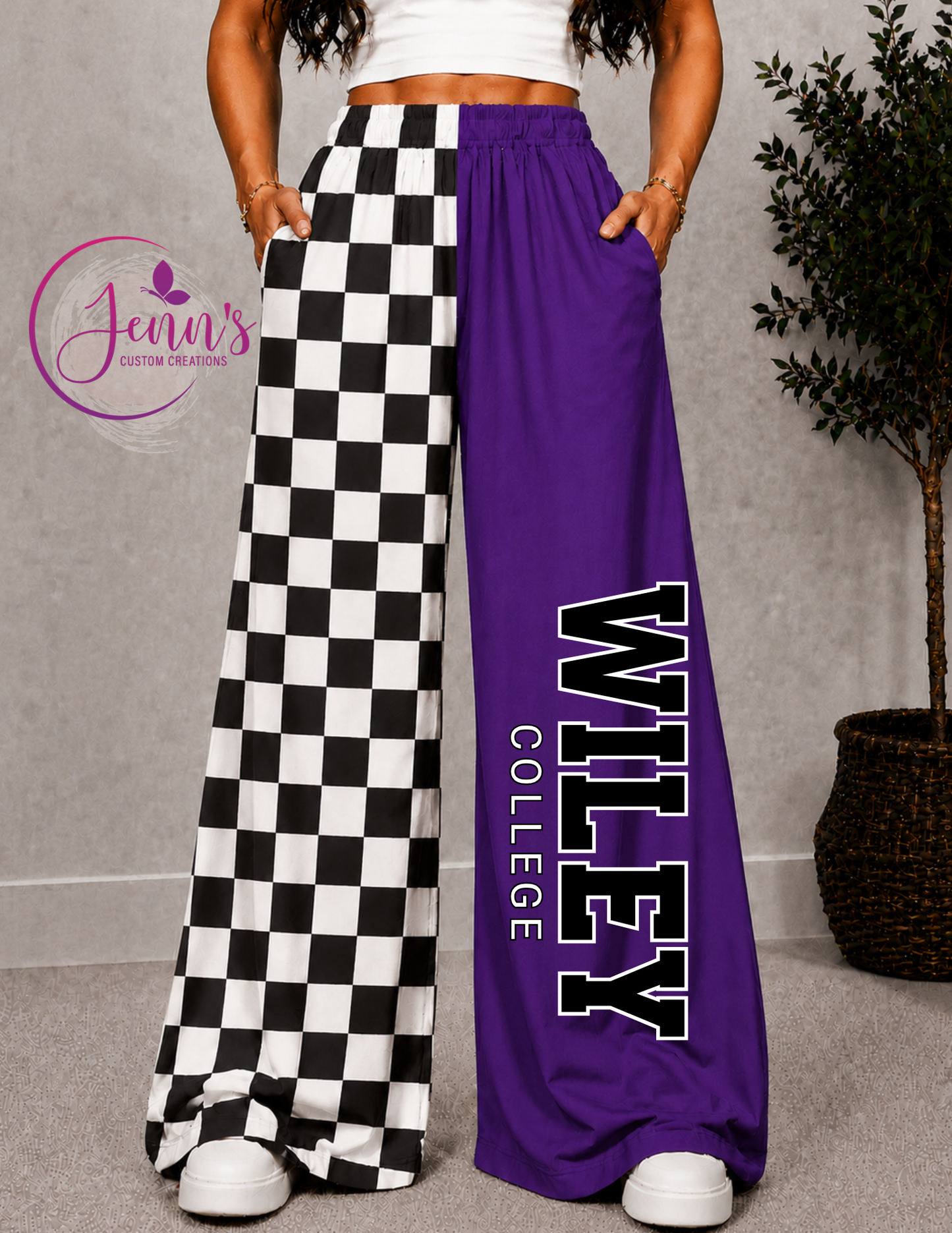 WILEY CHECKERED WIDE LEG PANTS -4