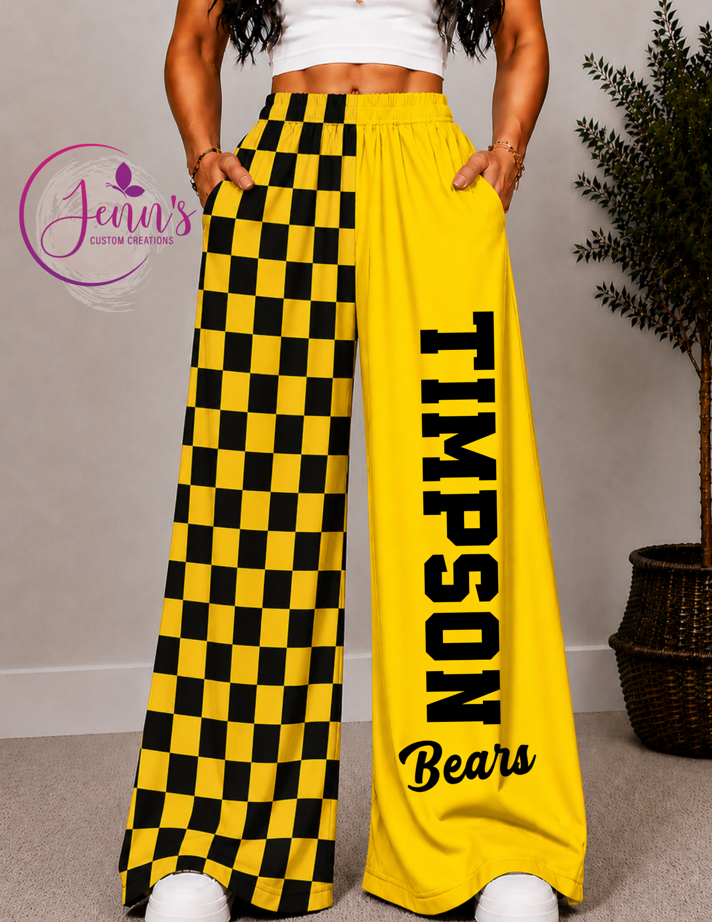 TIMPSON CHECKERED WIDE LEG PANTS -4