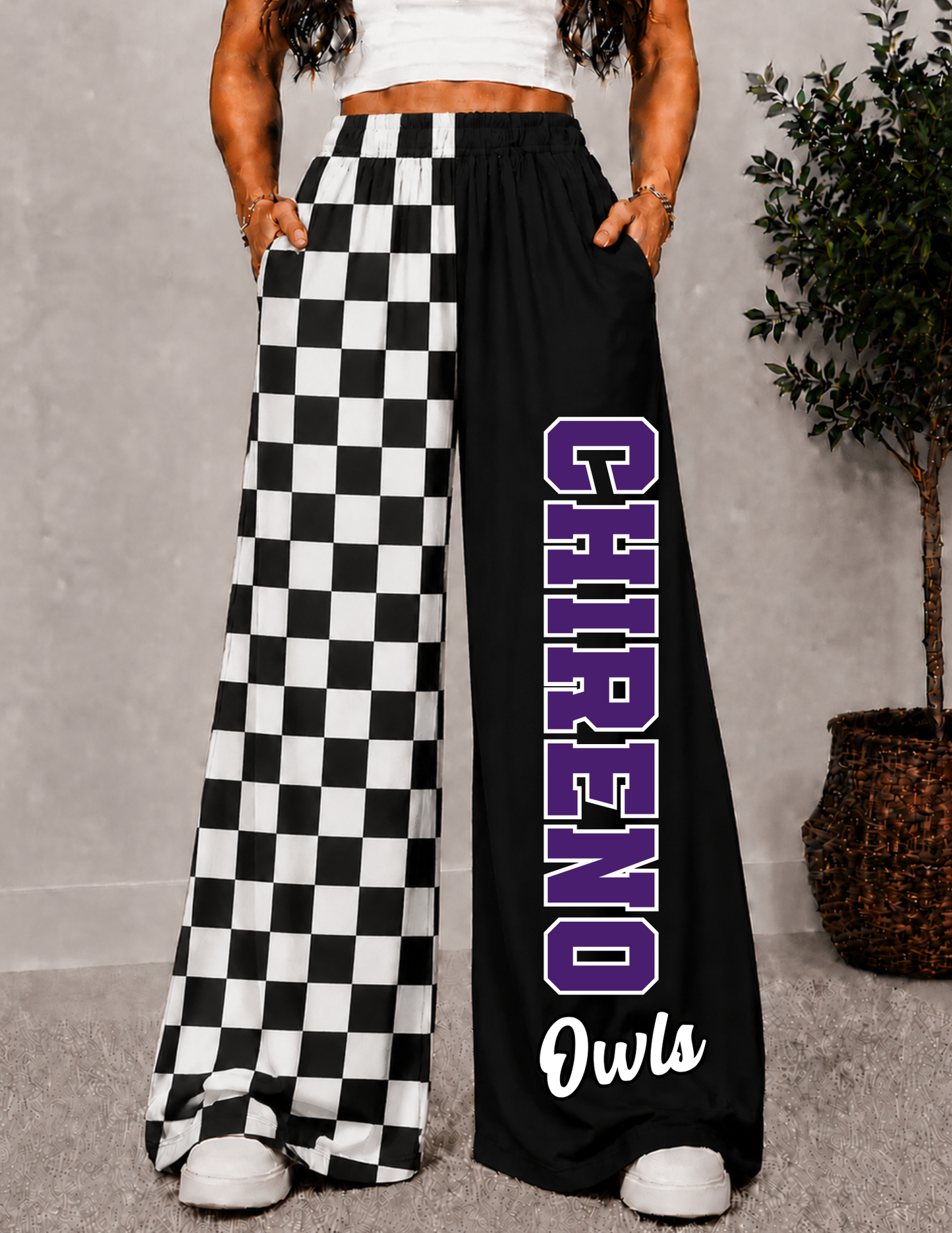 CHIRENO CHECKERED WIDE LEG PANTS -4
