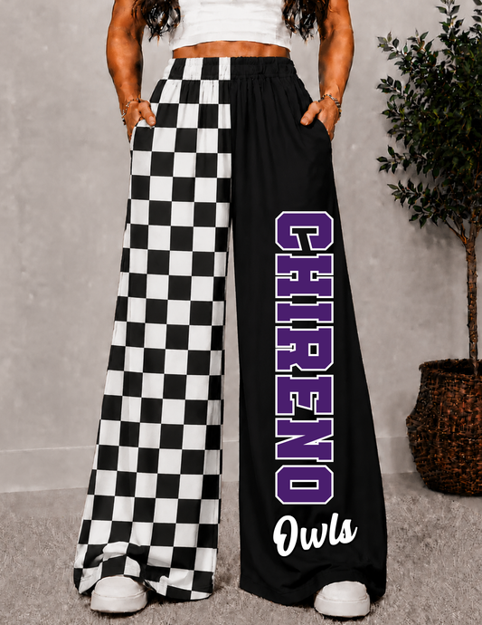 CHIRENO CHECKERED WIDE LEG PANTS -4