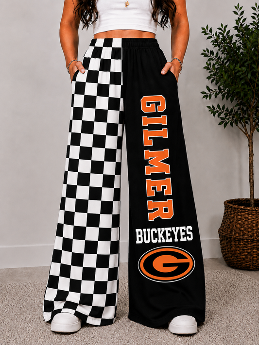 GILMER CHECKERED WIDE LEG PANTS -G4 BLACK