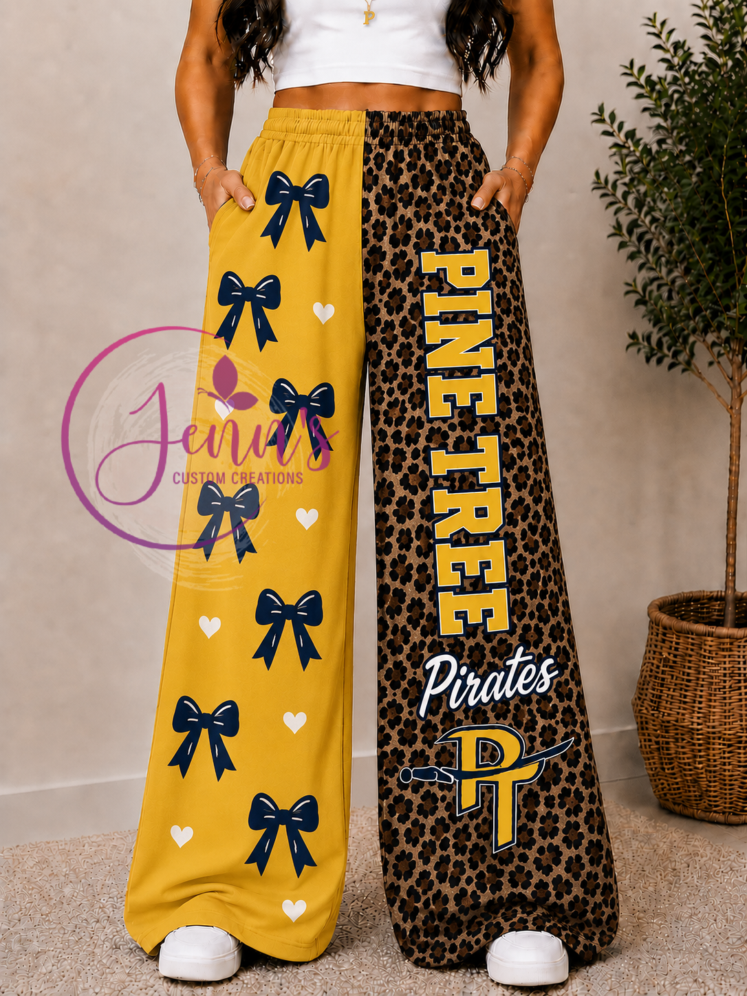 PINE TREE  LEOPARD WIDE LEG PANTS -PT3