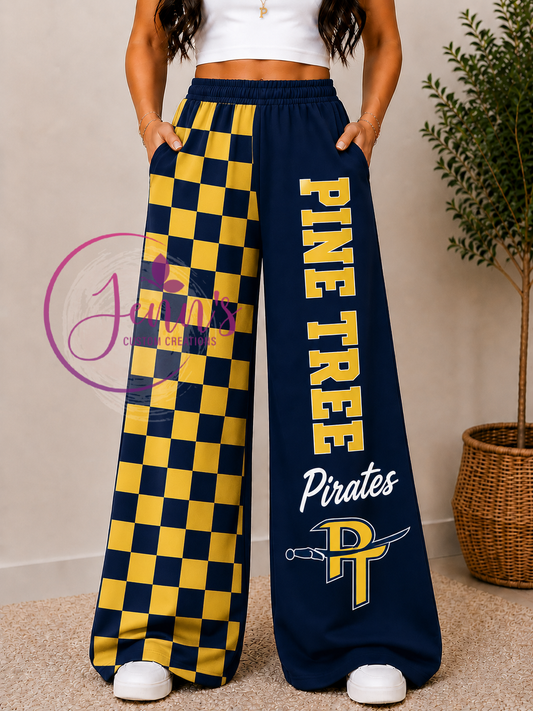 PINE TREE CHECKERED WIDE LEG PANTS -PT4