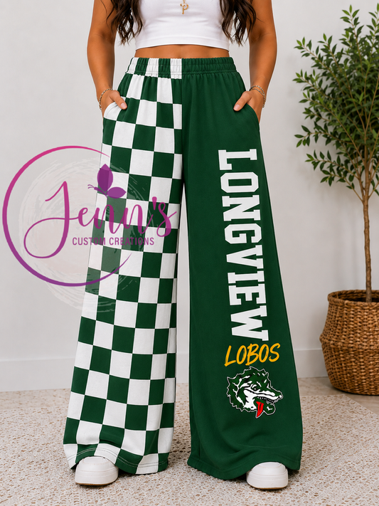 LOBOS CHECKERED WIDE LEG PANTS -L4