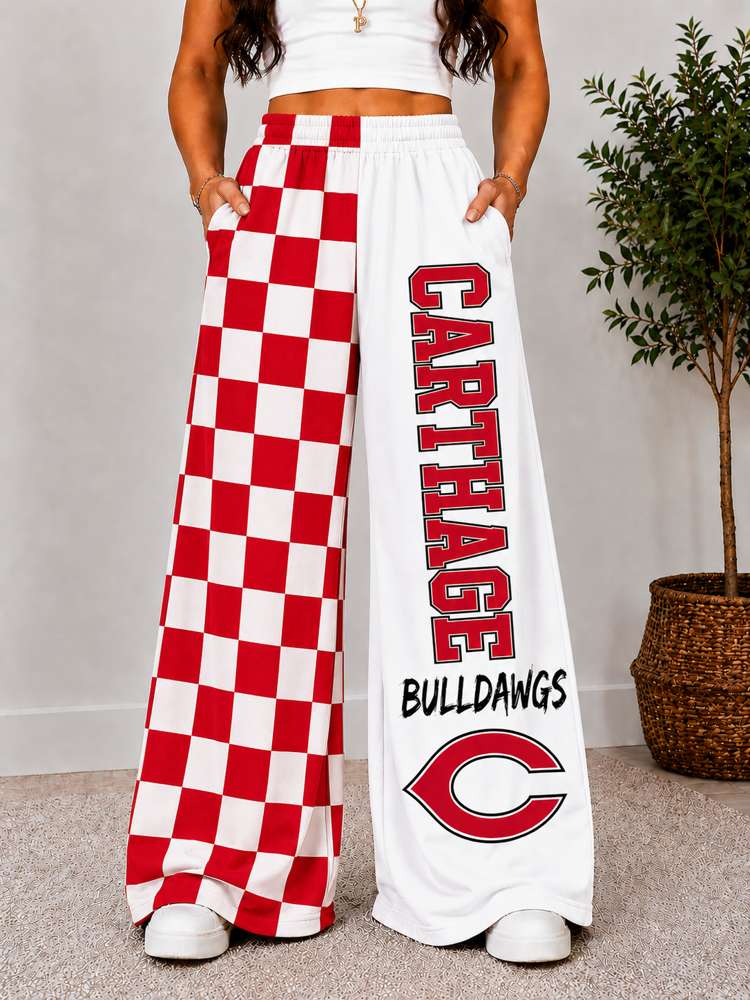 CARTHAGE CHERECKERED WIDE LEG PANTS -4