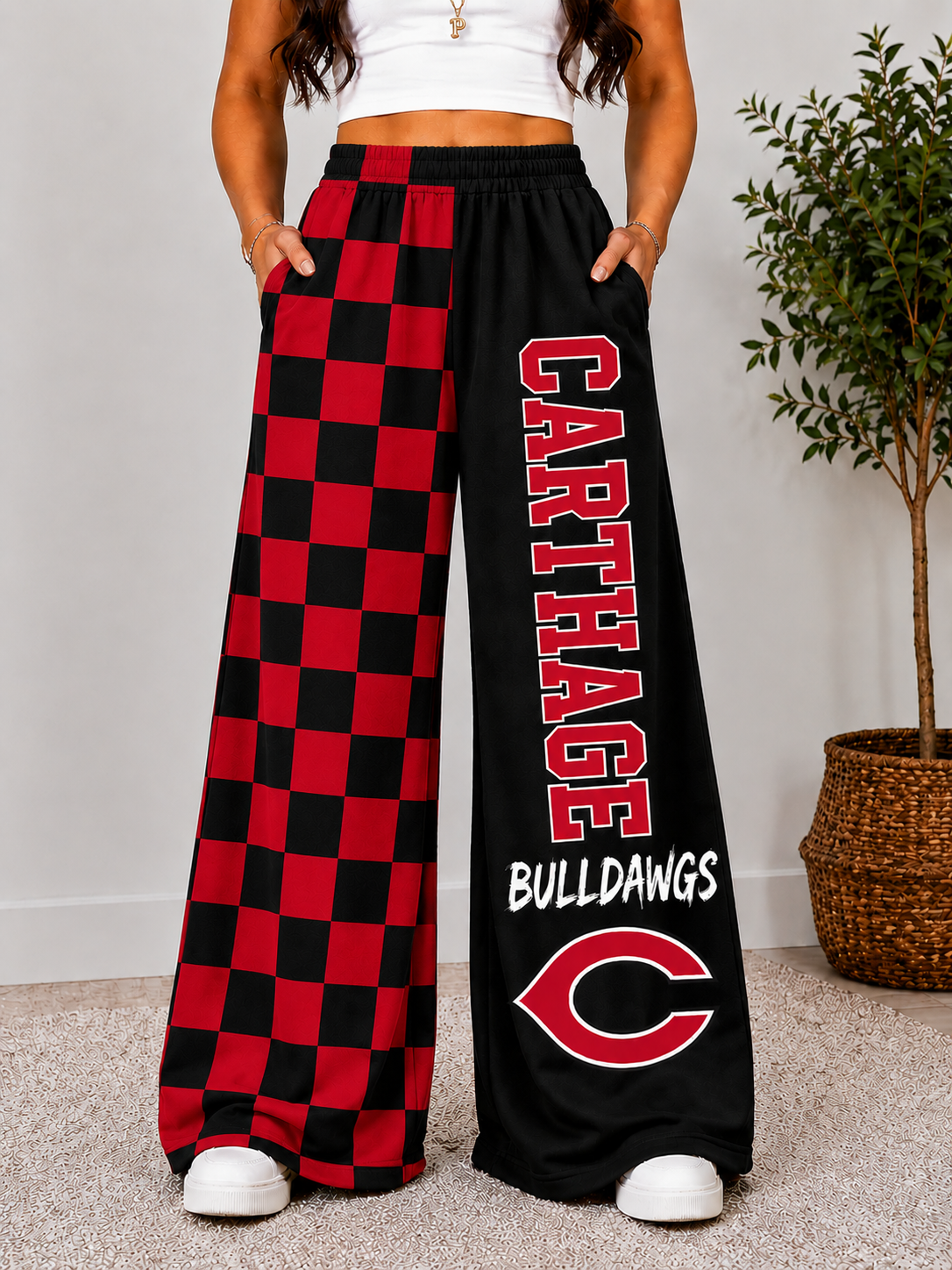 CARTHAGE CHERECKERED WIDE LEG PANTS -4